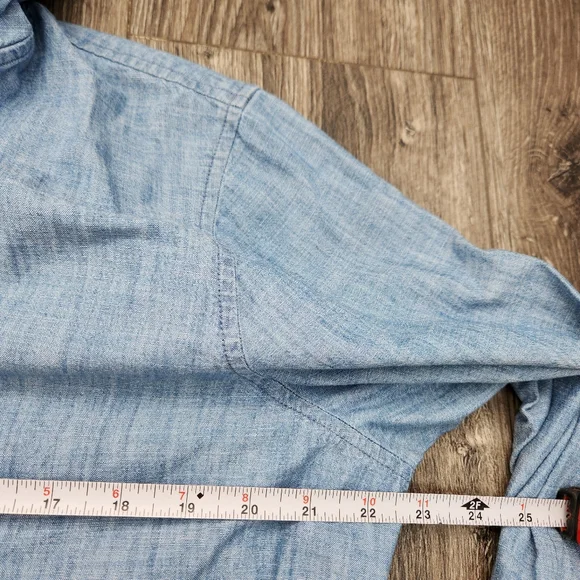 LL Bean Chambray Anorak Hoodie Light Blue Pullover Kangaroo Pocket Size Large - Picture 7 of 13